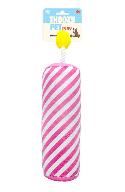 ThoozyPet Birthday Candle Pink Plush Dog Toy with Rope 16"