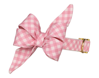 Blush and Bashful Picnic Plaid Belle Bow Dog Collar