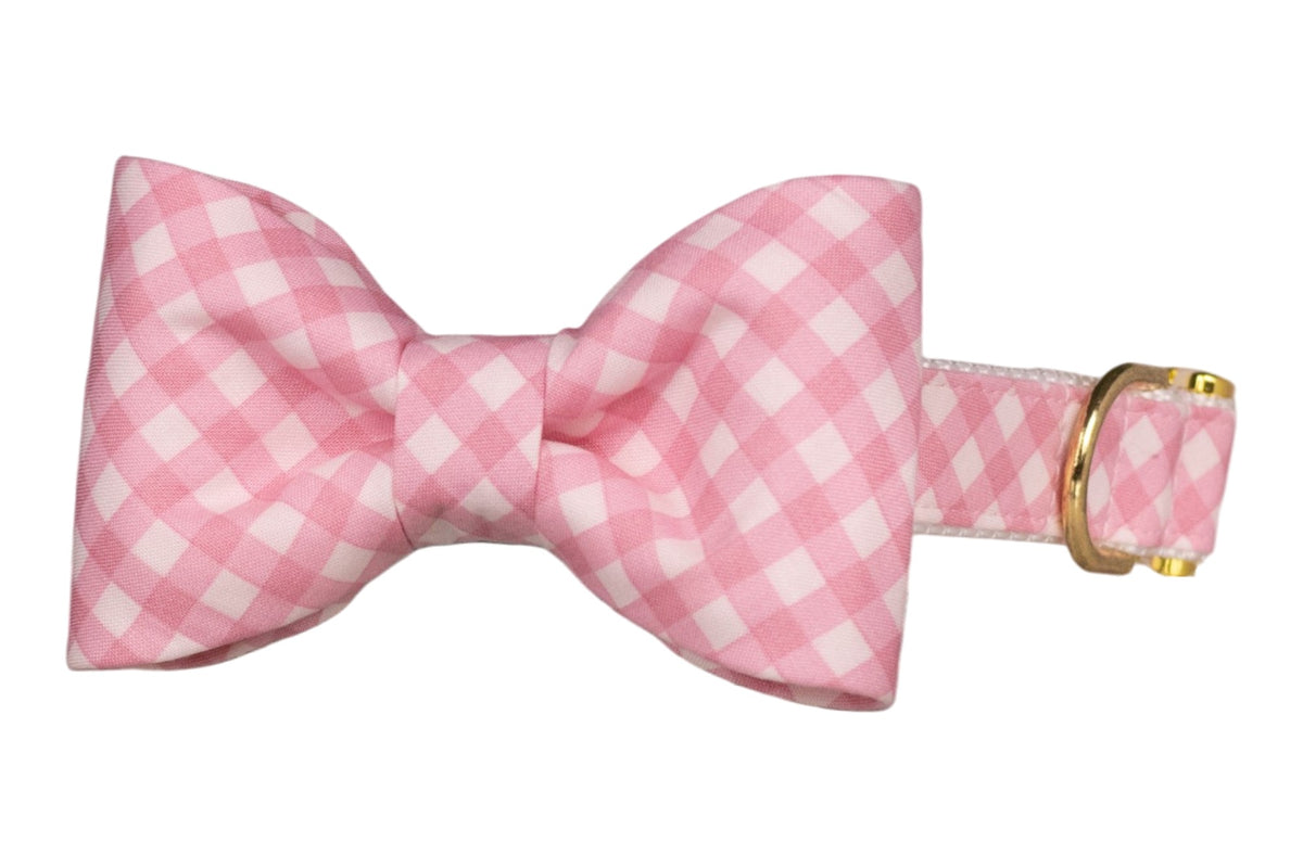 Blush and Bashful Picnic Plaid Bow Tie Dog Collar