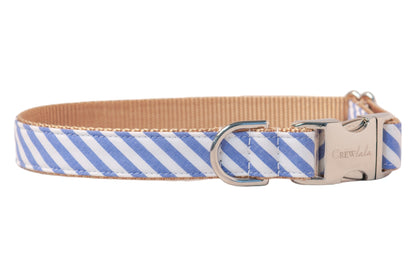 Blue Stripe on Gold Bow Tie Dog Collar - Crew LaLa