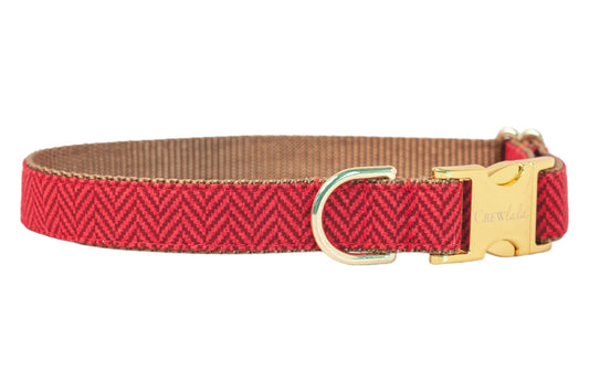 Red Herringbone Dog Collar - Crew LaLa
