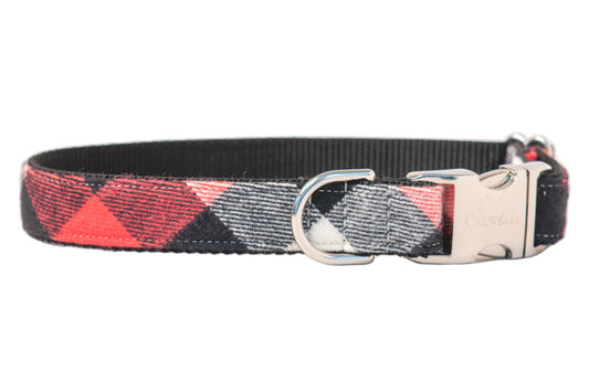 Red, White & Black Buffalo Flannel Plaid Dog Collar - Crew LaLa