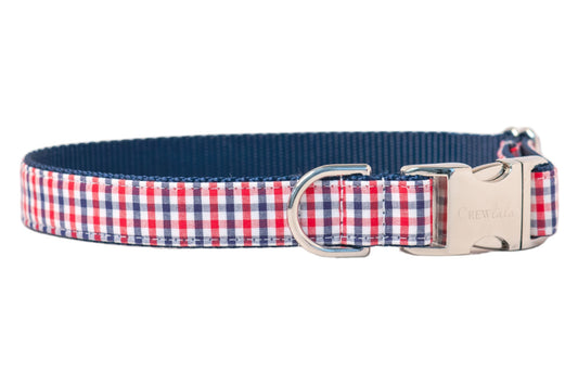 Red, White & Blue Gingham Dog Collar - Crew LaLa