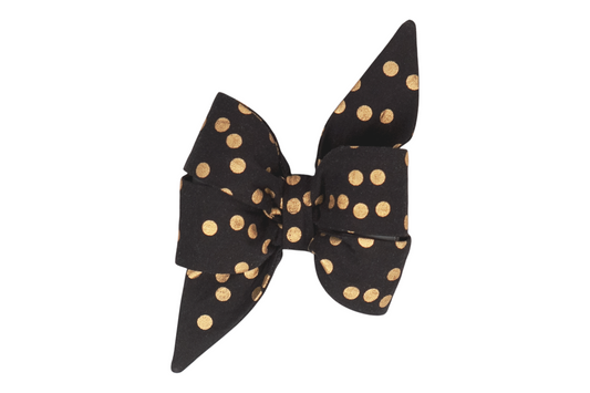 Beautifully crafted black girl dog belle bow adorned with metallic gold dots, perfect for formal events, special occasions, or when your pup wants to make a statement.