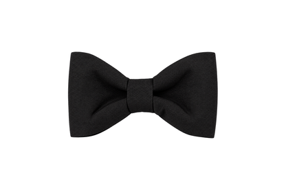 Classic dog bow tie in Black Tie Woven fabric, a solid black woven fabric with a subtle texture, with a matching fabric center knot, photographed on a white studio background.