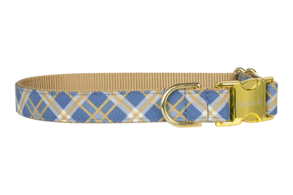 Blue Ridge Plaid dog collar with nylon inner lining, D-ring and buckle - Crew LaLa