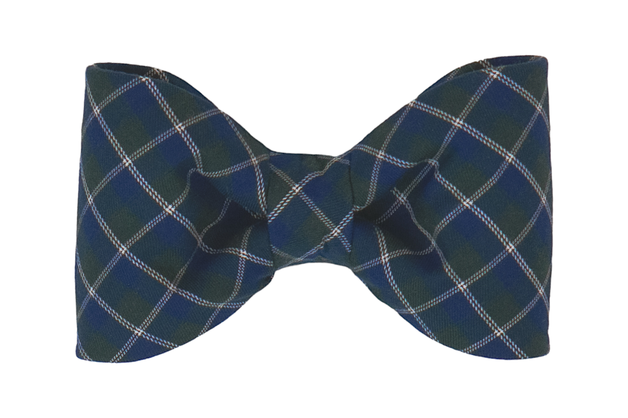 Handmade tartan plaid bow tie for dogs, featuring deep navy and forest green hues, ideal for formal occasions or everyday wear.