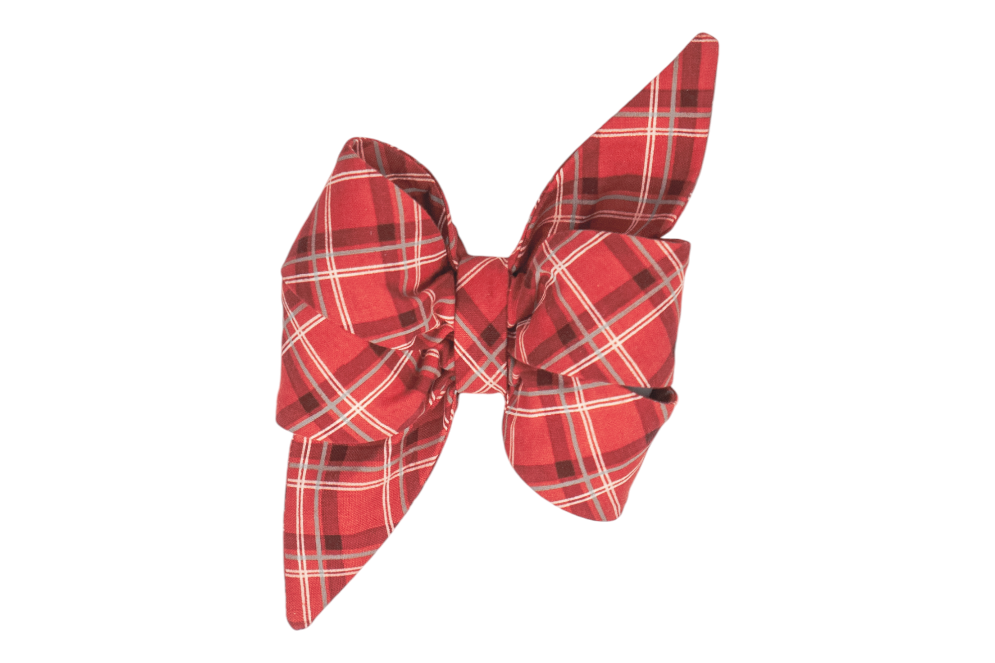 A handcrafted girl dog belle bow with a traditional red plaid design, perfect for cozy winter days, holiday gatherings, or any special occasion.