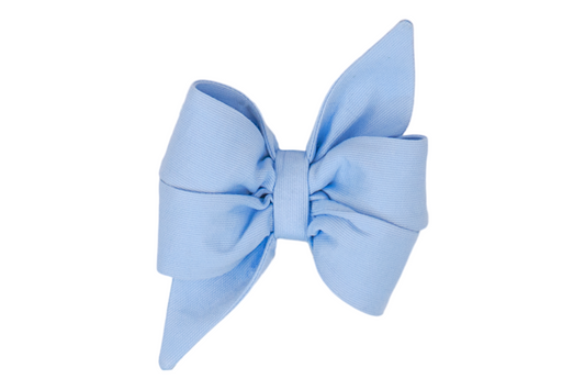 Elegant light blue dog belle bow with sharp pointed tails and soft pleated loops, perfect for adding a refined and feminine touch to collars.