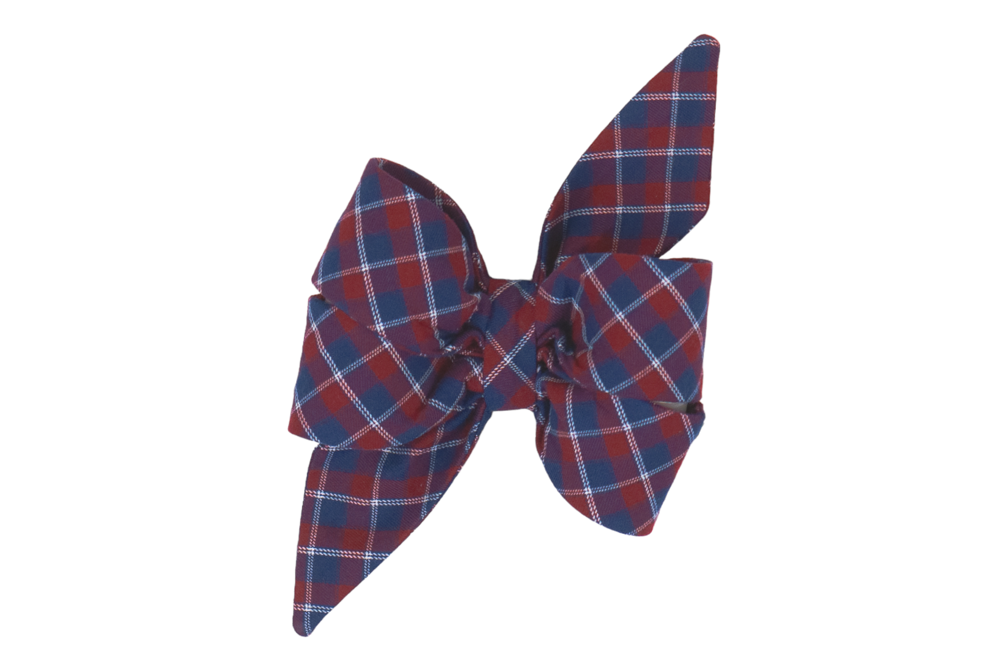 Handmade girl dog belle bow in red and navy plaid, perfect for Fall outings and special occasions.