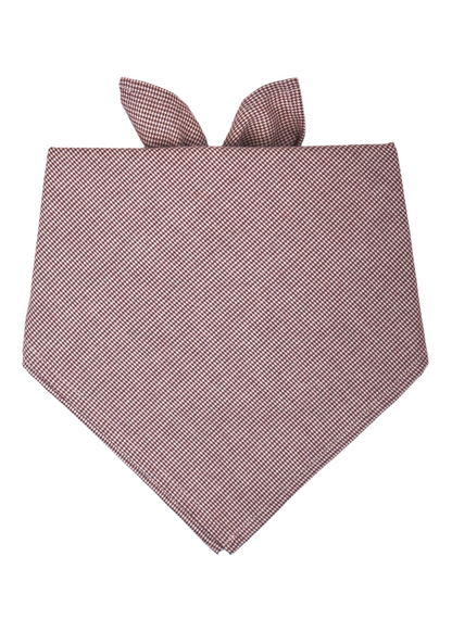 Classic dog bandana made from soft fabric in a small burgundy houndstooth pattern, tied neatly at the top.