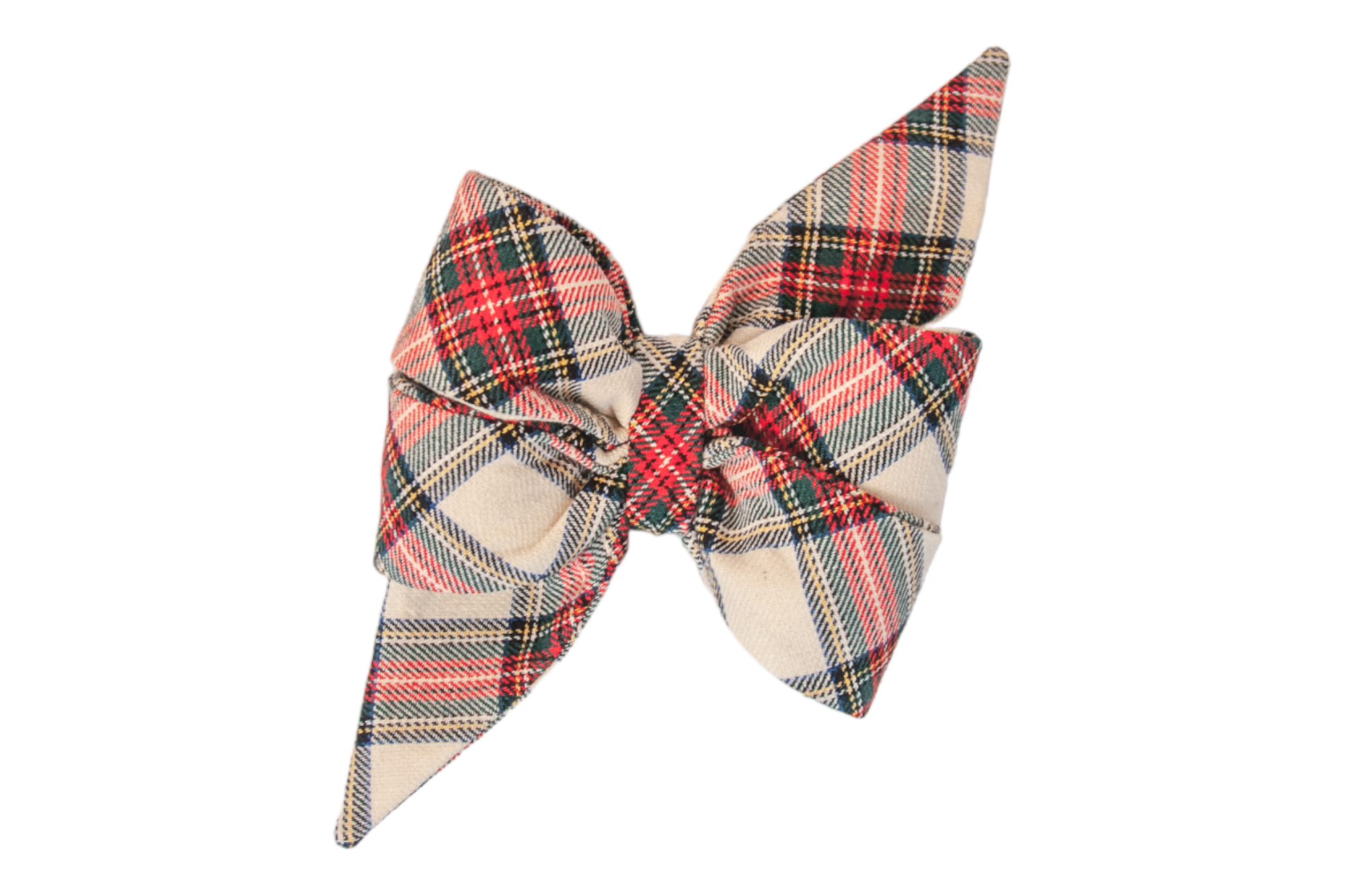 Make your pup the talk of the dog park with this feminine, red,  plaid belle bow, featuring festive tones in a classic tartan pattern—perfect for holiday charm or year-round flair.