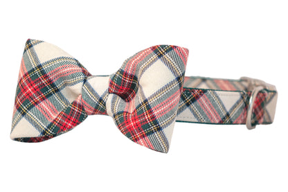 The ultimate dapper dog look—this classic plaid bow tie collar features festive red and holiday hues, stitched onto a soft nylon band with a secure metal buckle for fashion that fits.