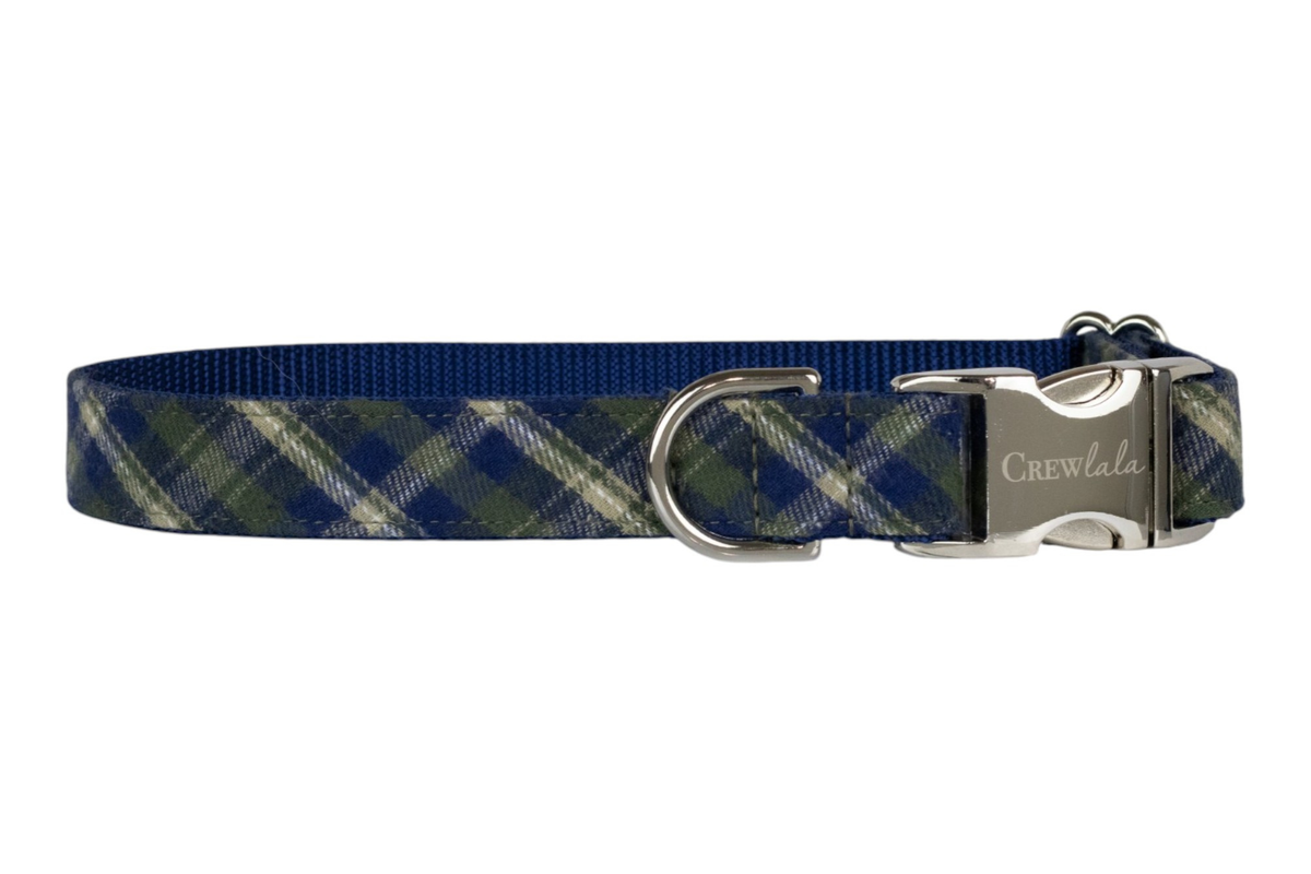 Highlands Plaid dog collar with nylon inner lining, D-ring and buckle - Crew LaLa