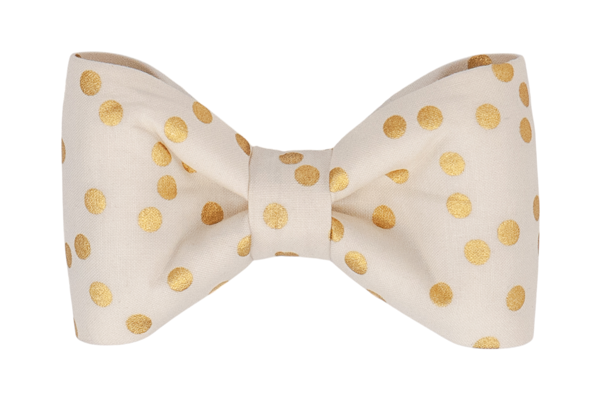 Beautifully crafted ivory dog bow tie with metallic gold dots, perfect for celebrations, weddings, and special occasions.