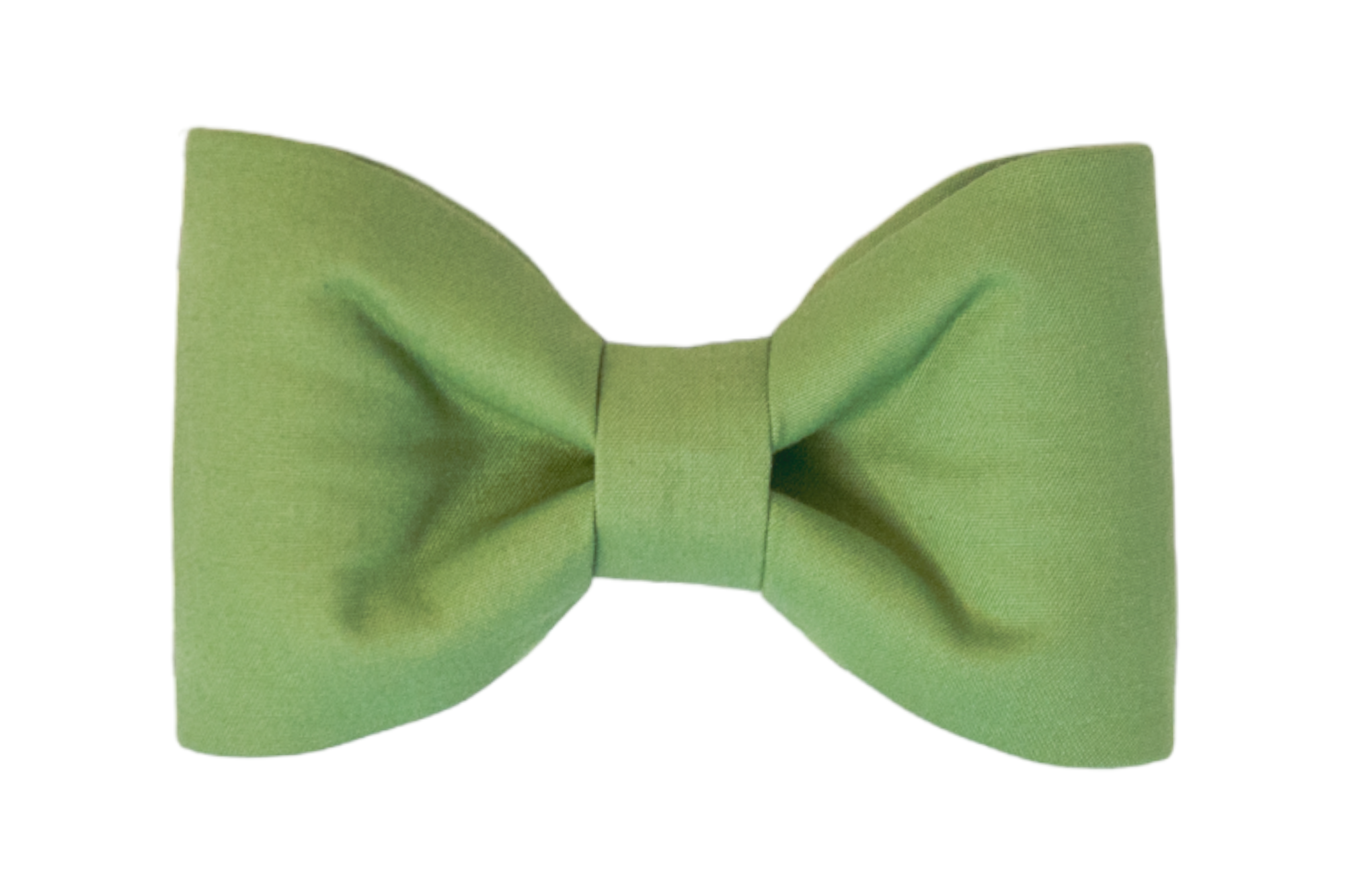 A classic dog bow tie in soft laurel green fabric with a smooth texture. The symmetrical bow features crisp edges and a clean center knot, offering a timeless, minimalist style perfect for any occasion.