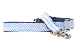 Light Blue Seersucker Dog Leash