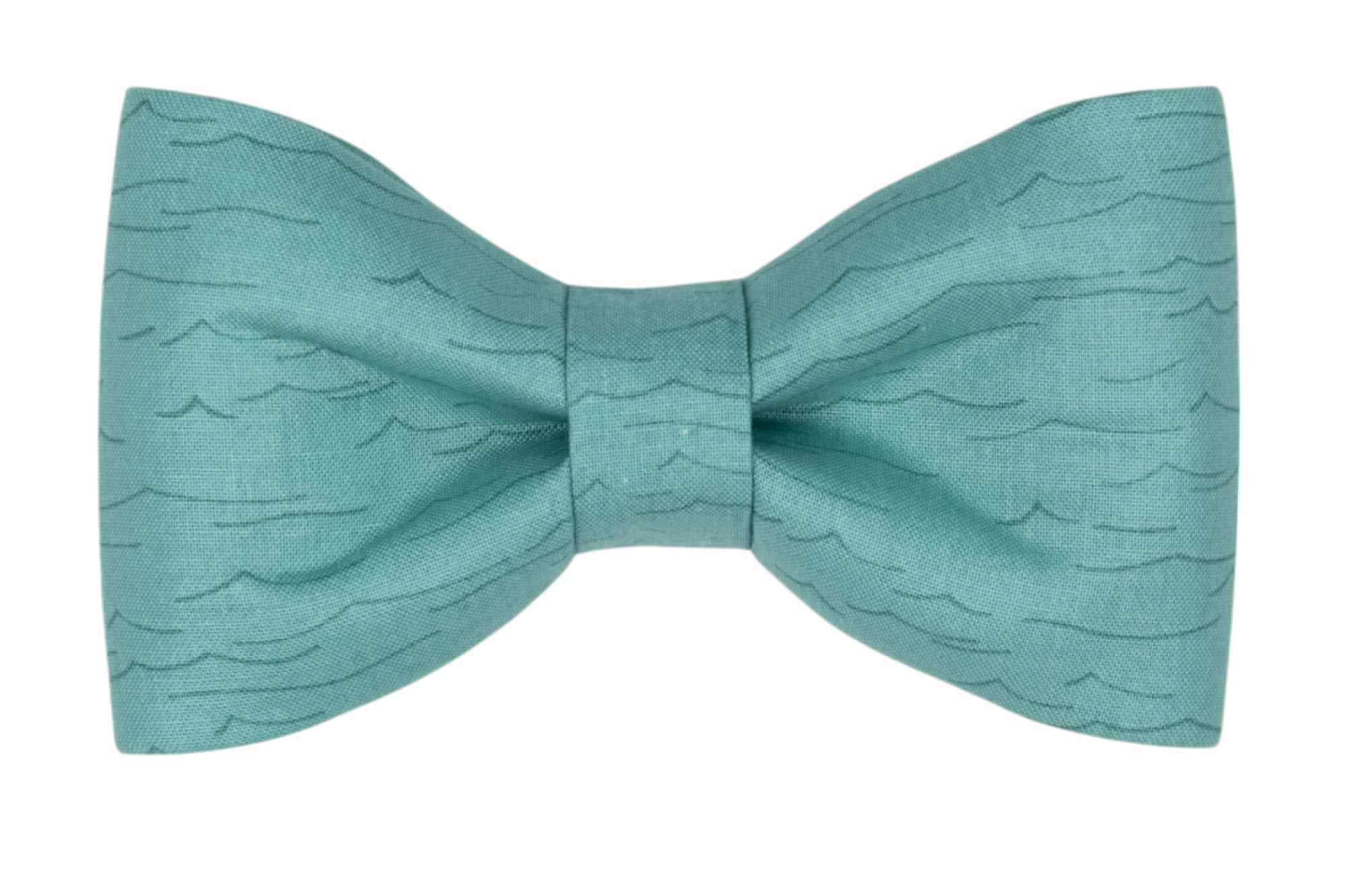 Minimalist dog bow tie in solid teal, featuring a subtle ripple wave pattern and a classic pre-tied shape.