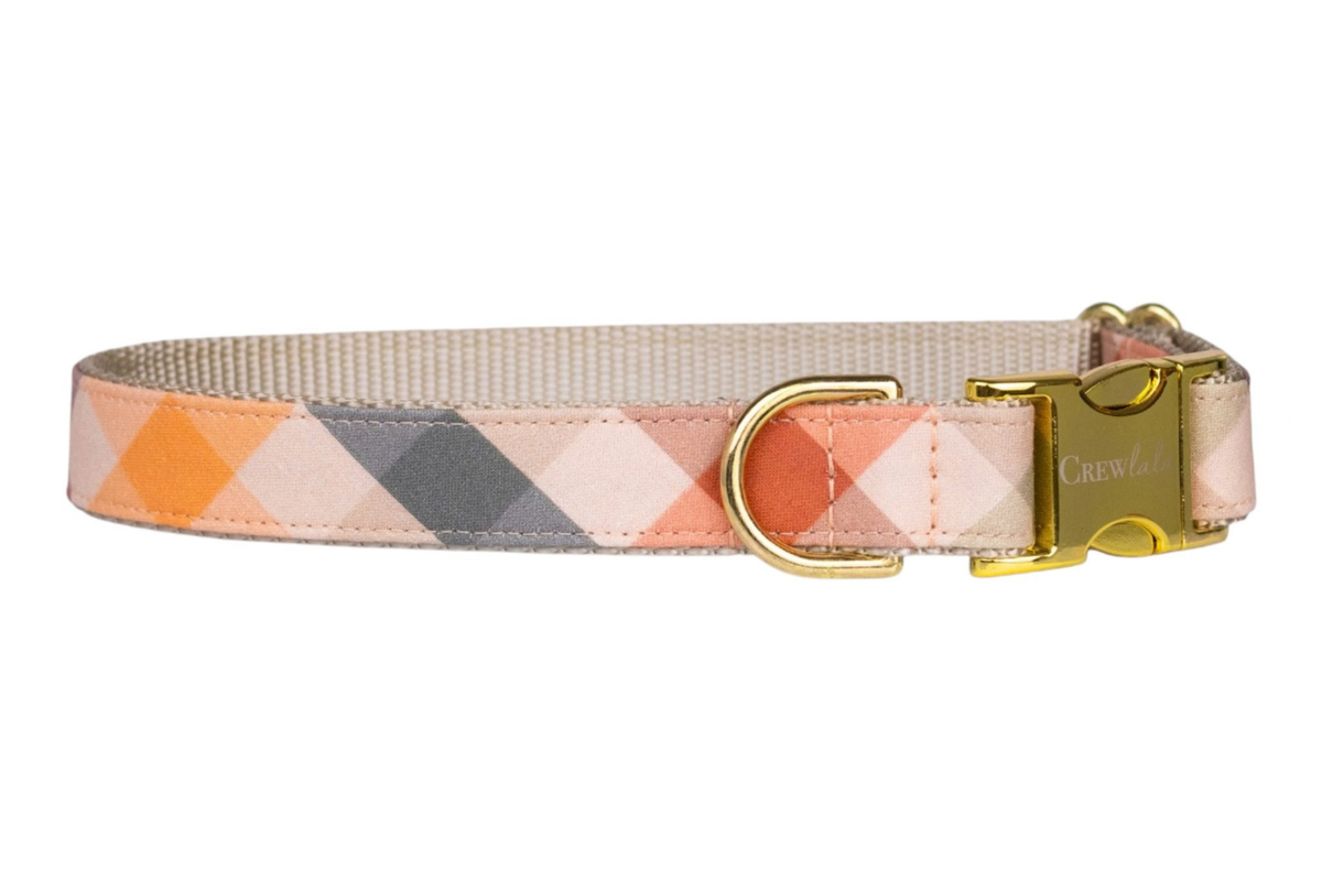 Orchard Plaid dog collar with nylon inner lining, D-ring and buckle - Crew LaLa