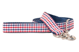 Red, White and Blue Gingham Dog Leash