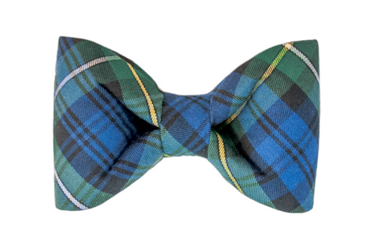 This classic plaid bow tie showcases rich green and blue checks with light colored details—perfect for pups with a dapper, preppy style.