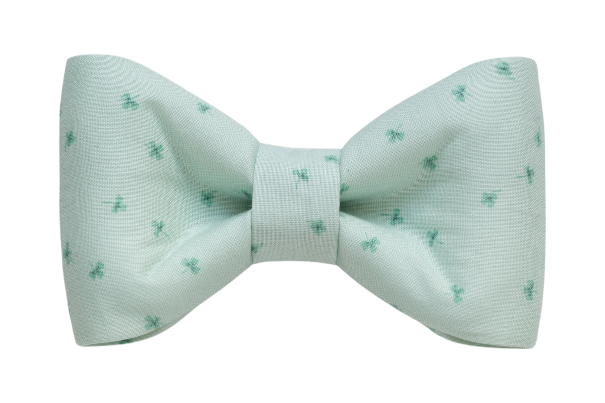 Beautifully crafted mint-green dog bow tie with a subtle clover print, perfect for St. Patrick's Day.