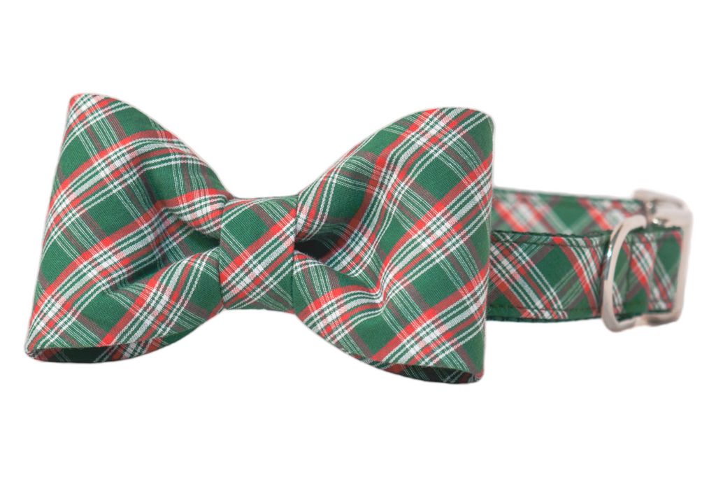 Evergreen Plaid Bow Tie Dog Collar
