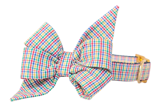 Dad Plaid Belle Bow Dog Collar - Crew LaLa