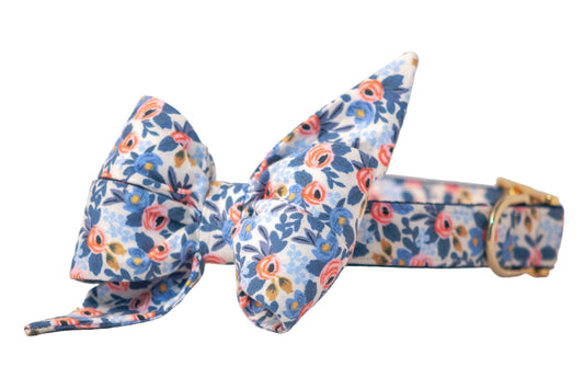 Navy Les Fleurs Belle Bow Dog Collar - Crew LaLa