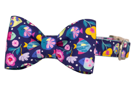 Floral Fish Bow Tie Dog Collar