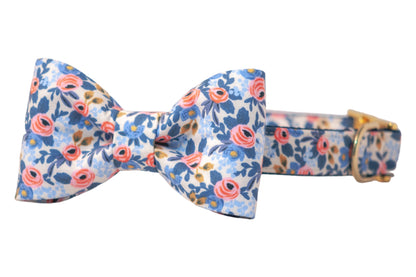 Navy Les Fleurs Bow Tie Dog Collar - Crew LaLa