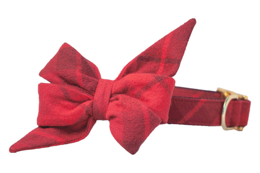 Clifford Flannel Belle Bow Dog Collar - Crew LaLa
