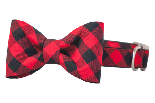 Red & Black Buffalo Plaid Bow Tie Dog Collar - Crew LaLa