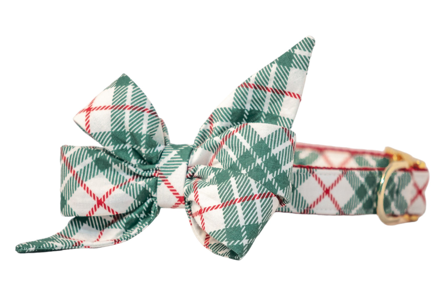 Green Present Plaid Belle Bow Dog Collar