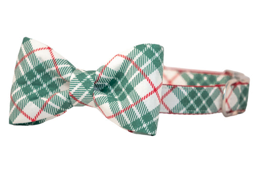 Green Present Plaid Bow Tie Dog Collar
