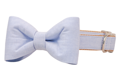 Powder Blue Linen Bow Tie Dog Collar - Crew LaLa