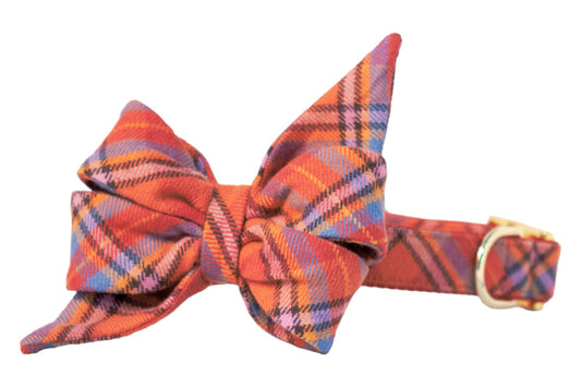 Campfire Flannel Belle Bow Dog Collar - Crew LaLa