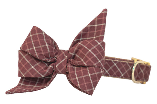 Cabernet Plaid Belle Bow Dog Collar - Crew LaLa