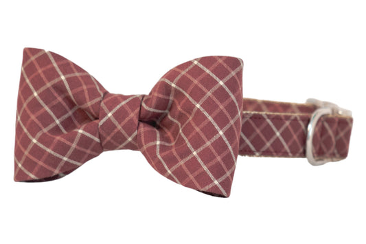 Cabernet Plaid Bow Tie Dog Collar - Crew LaLa