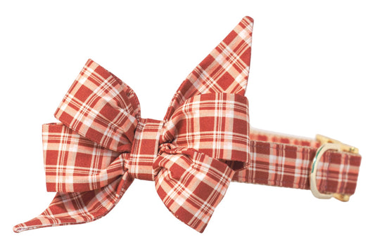 Maple Plaid Belle Bow Dog Collar - Crew LaLa