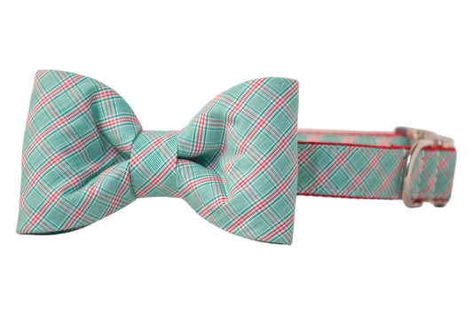 Peppermint Plaid Bow Tie Dog Collar - Crew LaLa