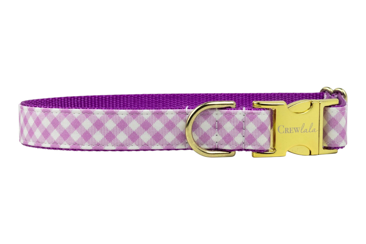 Violet Gingham Dog Collar