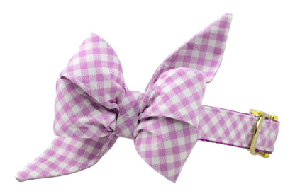 Violet Gingham Belle Bow Dog Collar