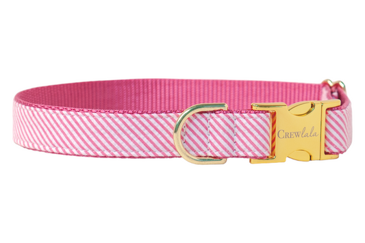 Fuchsia Seersucker Dog Collar - Crew LaLa