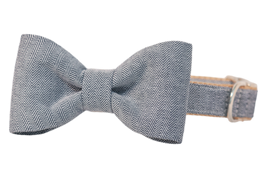 Navy Twill Bow Tie Dog Collar - Crew LaLa