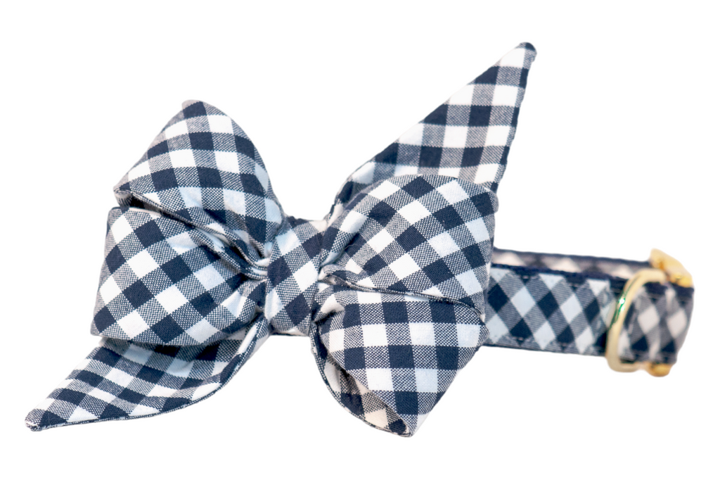 Navy Picnic Plaid Belle Bow Dog Collar