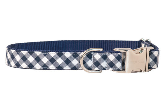 Navy Picnic Plaid Dog Collar - Crew LaLa