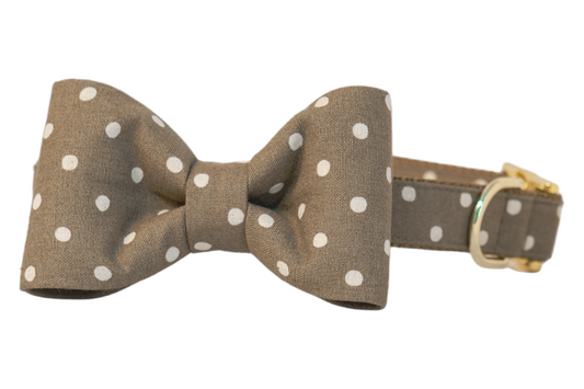 Ivory Dot on Olive Bow Tie Dog Collar - Crew LaLa