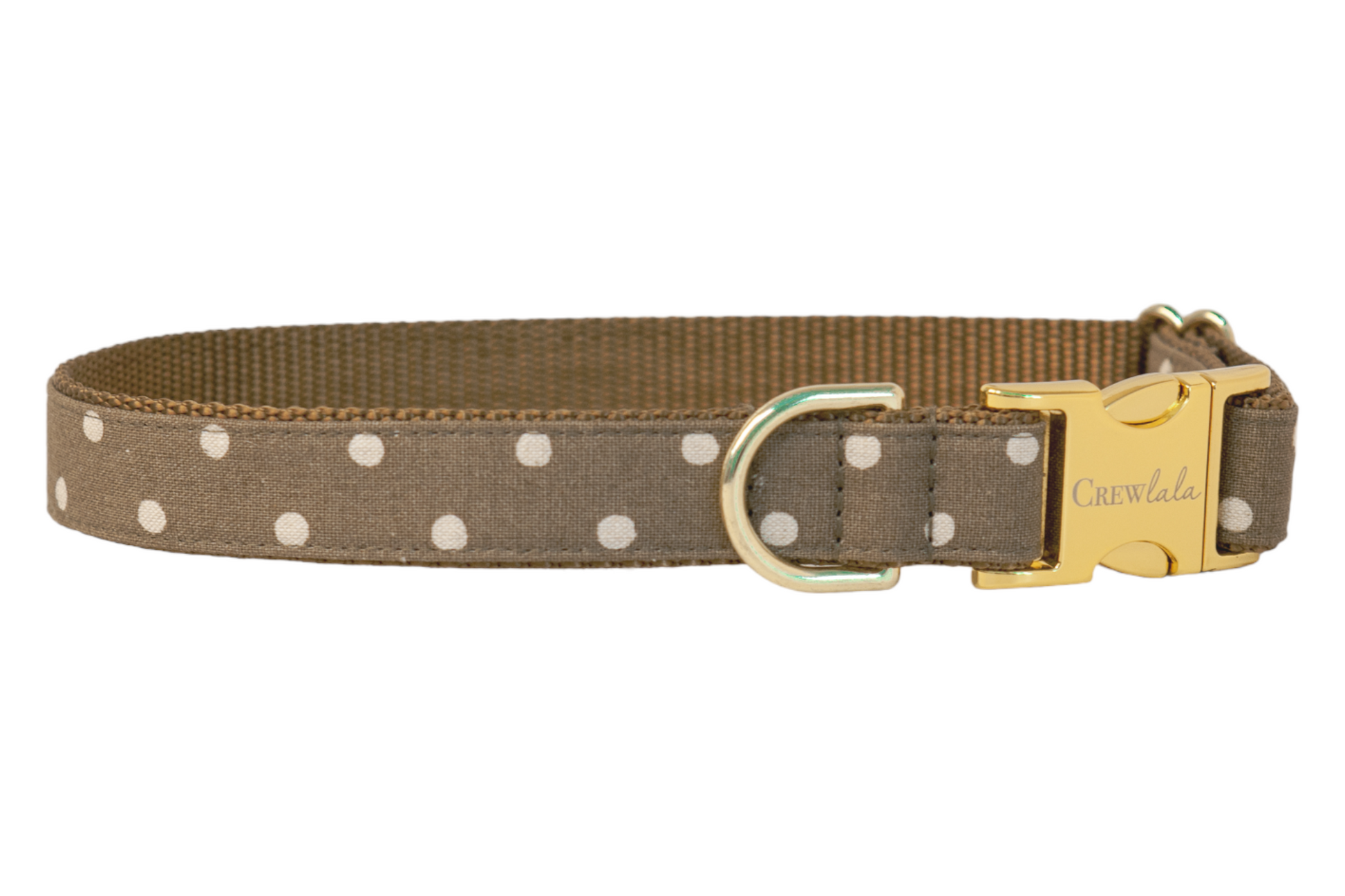 Ivory Dot on Olive Belle Bow Dog Collar - Crew LaLa