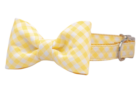 Lemon Picnic Plaid Bow Tie Dog Collar - Crew LaLa